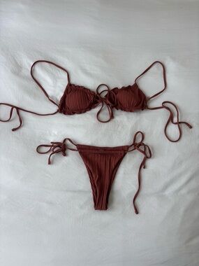 SHEIN Brown Ribbed Bikini Set – Size Small